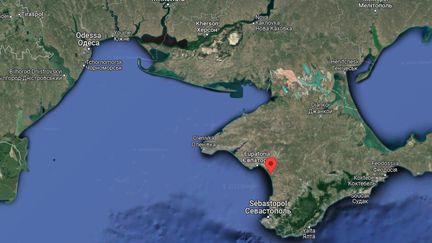 Des explosions ont retenti dans le secteur de Novofedorivka, une petite ville située sur le littoral de la Crimée annexée, le 9 août 2022. (GOOGLE MAPS)