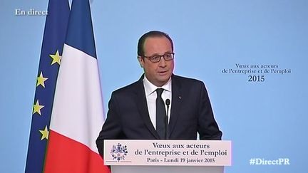 &nbsp; (François Hollande a présenté ses voeux lundi aux acteurs de l’économie et de l’emploi © Capture d'écran Elysee.fr)