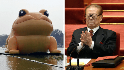 Un crapaud gonflable g&eacute;ant install&eacute; dans un jardin public de P&eacute;kin est compar&eacute; par les Chinois &agrave; l'ancien pr&eacute;sident Jiang Zemin. (REUTERS / AFP / FRANCETV INFO)