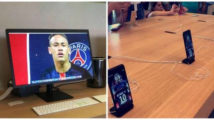 Le Brésilien du PSG, Neymar, affiché sur tous les écrans de l'Apple Store de Barcelone.