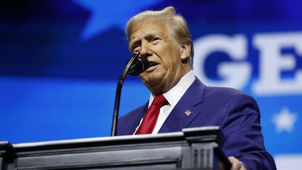 Donald Trump tient un meeting à Duluth (Géorgie), le 23 octobre 2024. (ANNA MONEYMAKER / GETTY IMAGES NORTH AMERICA / AFP)