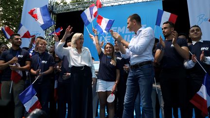 Marine Le Pen and Jordan Bardela during the National Gathering events in Beaucaire, September 16, 2023. (FARINE VAL?RIE / MAXPPP)