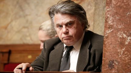 Le d&eacute;put&eacute; Rassemblement bleu Marine du Gard Gilbert Collard, le 16 mai 2013, &agrave; l'Assembl&eacute;e nationale &agrave; Paris,&nbsp;lors d'une s&eacute;ance de questions au gouvernement. (MAXPPP)