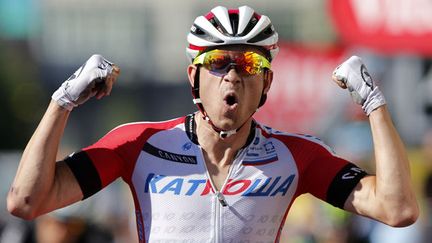 &nbsp; (La joie d'Alexander Kristoff à l'arrivée à Saint-Etienne. © Reuters)