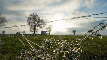 Des traces de pluie verglaçantes&nbsp;sur les routes des Deux-Sèvres, le 12 février 2021. (SIMON DAVAL / MAXPPP)