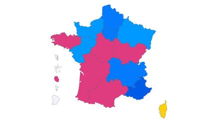 La carte de France des résultats des régionales, le 27 juin 2021, selon notre estimation Ipsos Sopra/Steria. (ROBIN PRUDENT / FRANCEINFO)