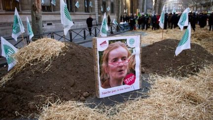 NKM avec les lunettes d'Eva Joly (BERTRAND LANGLOIS / AFP)