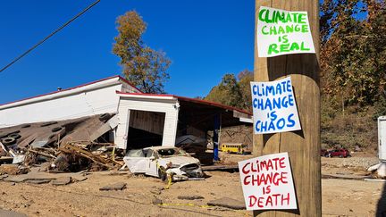 Swannanoa en Caroline du Nord, près d'Asheville, localité durement touchée par les inondations et coulées de boue liées à l'ouragan Helen. (BENJAMIN ILLY / FRANCEINFO / RADIO FRANCE)