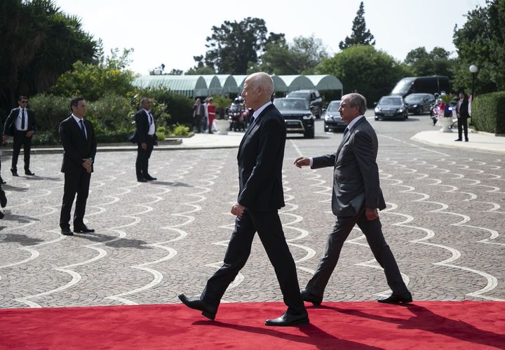 Le président élu Kaïs Saïed arrive au palais de Carthage pour la cérémonie d'investiture le 23 octobre 2019.&nbsp;&nbsp; (AFP - YASSINE GAIDI / ANADOLU AGENCY)