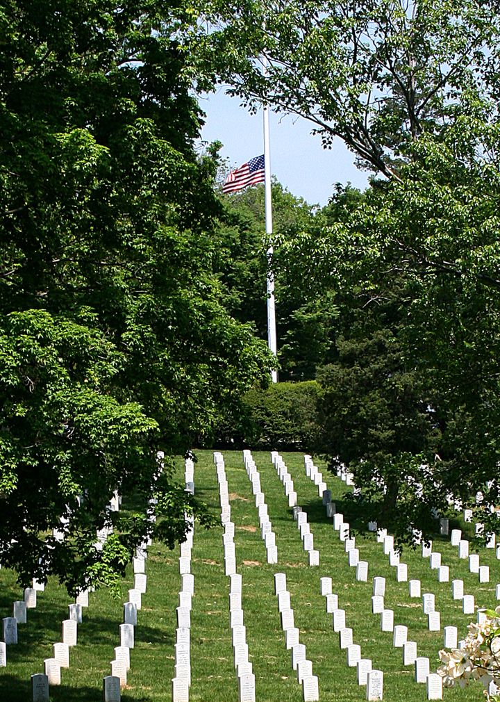 Les terres du général Lee, à Arlington (Virginie), ont été confisquées en 1861 par le gouvernement fédéral du président Abraham Lincoln. C'est aujourd'hui un cimetière national où reposent des anciens combattants américains et le président John Fitzgerald Kennedy.&nbsp; (KAREN BLEIER / AFP)