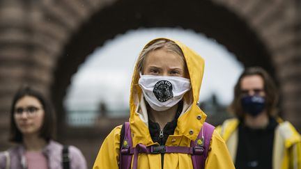 Greta Thunberg, figure du mouvement international des jeunes pour le climat, le 9 octobre 2020 à&nbsp;Stockholm (Suède). (JONATHAN NACKSTRAND / AFP)