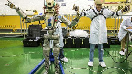 Le robot Fedor, à Baikonour (Kazakhstan), le 26 juillet 2019. (ROSCOSMOS SPACE AGENCY / AFP)