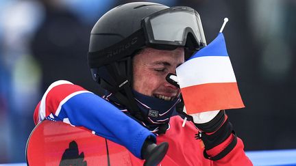 Maxime Montaggioni, nouveau champion paralympique de banked slalom lors des jeux de Pékin, le 11 mars 2022. (XU CHANG / XINHUA / AFP)