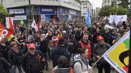 Des manifestants sont réunis à Nantes, le 1er mai 2024. (PRESSE OCEAN / NATHALIE BOURREAU / MAXPPP)