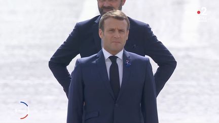 Emmanuel Macron lors des cérémonies du 8-Mai 2020.&nbsp; (FRANCE 2)