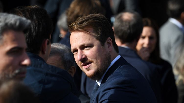 Geoffroy Lejeune, October 7, 2021 in Paris during the funeral of Etienne Mougeotte.  (ALAIN JOCARD / AFP)