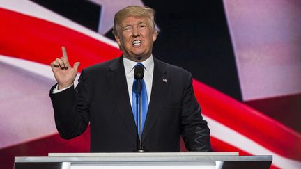 Donald Trump prononce un discours lors de la convention républicaine à Cleveland (Ohio, Etats-Unis), le 18 juillet 2016. (KEVIN C. DOWNS / SPUTNIK / AFP)