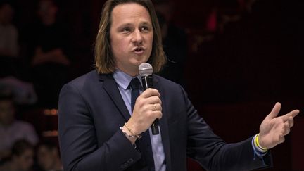 Far-right journalist Geoffroy Lejeune during a debate in Paris, April 25, 2019. (LIONEL BONAVENTURE / AFP)