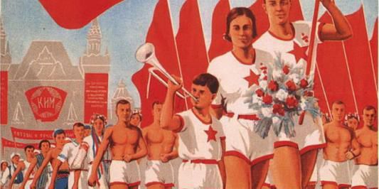 Affiche de 1938 illustrant le sport soviétique. A cette époque, l'URSS ne fait pas partie du monde olympique. (russieinfo)