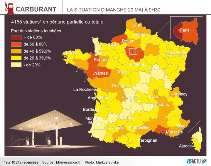 &nbsp; (Carburant : la situation, département par département, ce dimanche 29 MAI à 9h30 © Visactu)