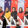 Les portraits des navigateurs et navigatrices de la 10e édition du Vendée Globe exposés au Sables-d'Olonne (Vendée) avant le départ de la course, le 4 novembre 2024. (LOIC VENANCE / AFP)