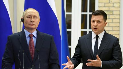 Le président russe Vladimir Poutine et le président ukrainien Volodymyr Zelensky. (VALERY SHARIFULIN / AFP)