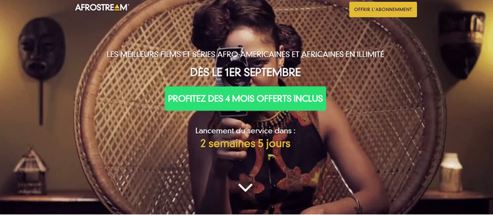 Page d'accueil de la plateforme de VOD Africastream (Capture d&#039;écran)