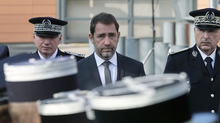 Le ministre de l'Intérieur, Christophe Castaner, lors d'une cérémonie d'hommage à Marlène Castang, une policière tuée par un chauffard&nbsp;à Albi (Tarn), le 19 octobre 2018.&nbsp; (ERIC CABANIS / AFP)