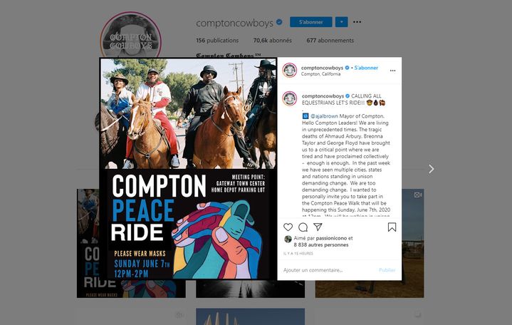 Capture d'écran du compte Instagram&nbsp;des Compton Cowboys, le 5 juin 2020. (COMPTON COWBOYS / INSTAGRAM)