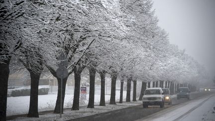 Chutes de neige à&nbsp;Montbrison (Loire), le 5 février 2018.&nbsp; (MAXPPP)