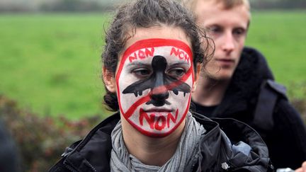 Une opposante au projet de construction d'un a&eacute;roport &agrave;&nbsp;Notre-Dame-des-Landes (Loire-Atlantique), le 17 novembre 2012. (XAVIER LEOTY / AFP)