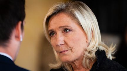 Marine Le Pen, présidente du groupe RN à l'Assemblée nationale, le 17 octobre 2023. (TELMO PINTO / MAXPPP)