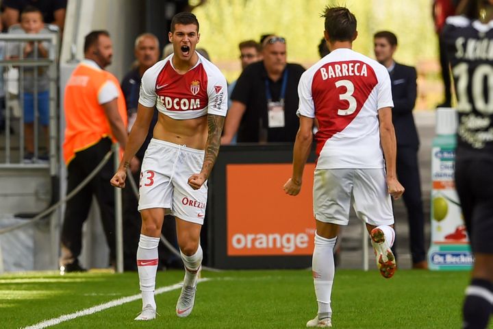 La joie de Pellegri pour son premier but avec Monaco en Ligue 1. (NICOLAS TUCAT / AFP)