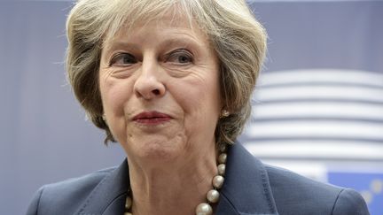 Theresa May, le 20 octobre 2016 à Bruxelles (Belgique).&nbsp; (THIERRY CHARLIER / AFP)