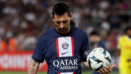 Lionnel Messi lors de la finale du Trophée des Champions qui opposait le PSG face au FC Nantes, le 31 juillet 2022. (JACK GUEZ / AFP)