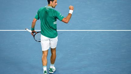 Le Serbe Novak Djokovic, vainqueur du Français Jérémy Chardy au 1er tour de l'Open d'Australie 2021 (WILLIAM WEST / AFP)