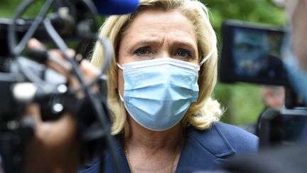 La présidente du Rassemblement national, Marine Le Pen, le 8 juin 2021. (JEAN-CHRISTOPHE VERHAEGEN / AFP)