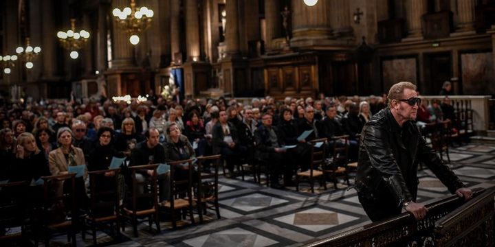 Cérémonie du 9 avril 2018 à l'église de la Madeleine en hommage à Johnny Hallyday
 (STEPHANE DE SAKUTIN / AFP)