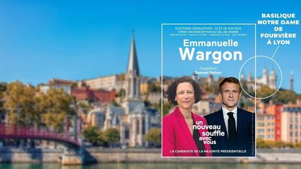 Montage réalisé par un militant Les Républicains de l'affiche de campagne d'Emmanuelle Wargon, candidate aux législatives dans le Val-de-Marne. (FACEBOOK)