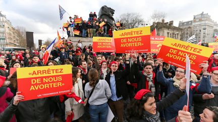 Des manifestants anti-IVG participent &agrave; la Marche pour la vie, dimanche 19 janvier 2014,&nbsp;&agrave; Paris. (MICHEL STOUPAK / CITIZENSIDE.COM /AFP)