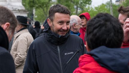 Olivier Besancenot lors d'une manifestation à Paris, le 30 avril 2018. (NICOLAS LIPONNE / NURPHOTO / AFP)