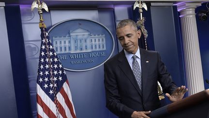 Barack Obama lors de sa dernière conférence de presse à la Maison Blanche, le 18 janvier 2017. (BRENDAN SMIALOWSKI / AFP)