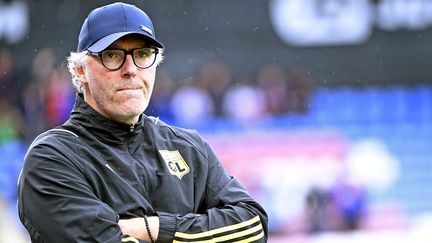 Laurent Blanc, l'entraîneur de l'Olympique lyonnais, lors d'un match amical contre Crystal Palace (Premier League), le 5 août 2023 avant le début de la saison 2023/2024 de Ligue 1. (STEPHANE GUIOCHON / MAXPPP)