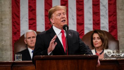 Le président des Etats-Unis Donald Trump pendant son discours sur l'état de l'Union, à Washington, le 5 février 2019. (DOUG MILLS / CONSOLIDATED NEWS PHOTOS / AFP)