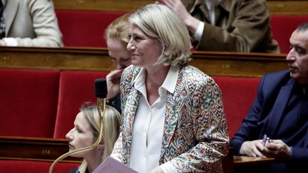 La députée macroniste Stéphanie Rist à l'Assemblée nationale, le 9 avril 2024. (STEPHANE DE SAKUTIN / AFP)