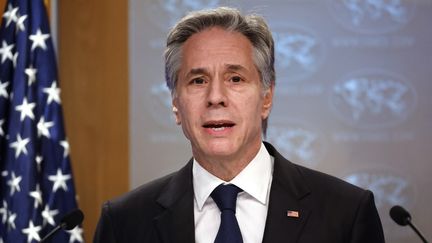 US Secretary of State Antony Blinken speaks from his offices in Washington, March 13, 2024. (CHIP SOMODEVILLA / GETTY IMAGES NORTH AMERICA / AFP)