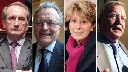 G&eacute;rard Longuet, Christian Vanneste, Brigitte Bar&egrave;ges et Jacques Myard ont provoqu&eacute; des pol&eacute;miques suite &agrave; leurs propos sur l'homosexualit&eacute;. (AFP PHOTOS / MONTAGE FTVI)