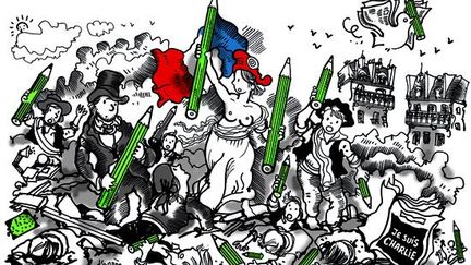 &nbsp; (Le dessin de Plantu pour le quotidien "Le Monde" daté de ce week-end, inspiré par "La Liberté guidant le peuple" de Delacroix.)