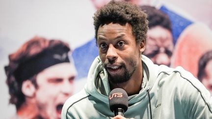 Le tennisman français Gaël Monfils en conférence de presse avant le coup d'envoi de l'UTS Tour à Oslo, le 8 février 2024. (STIAN LYSBERG SOLUM / NTB)