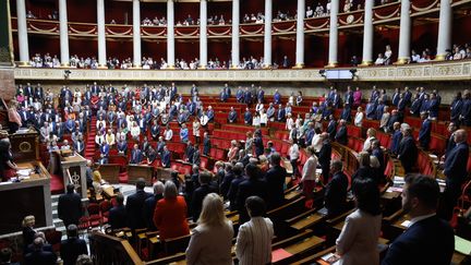 Minute de silence à l'Assemblée nationale, après l'attaque au couteau à Annecy, jeudi 8 juin 2023. (LUDOVIC MARIN / AFP)